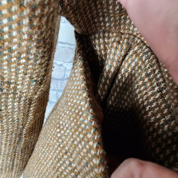 Vintage 70s Tweed Equestrian Preppy Academia Blazer Brown Cream Size 14 - Picture 7 of 16